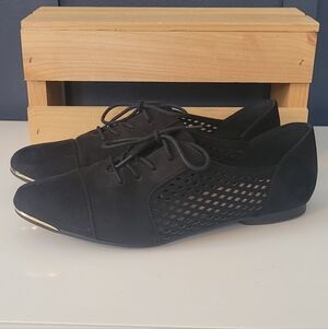 Women's Aldo Black Lace-Up Flats with Mesh Detail